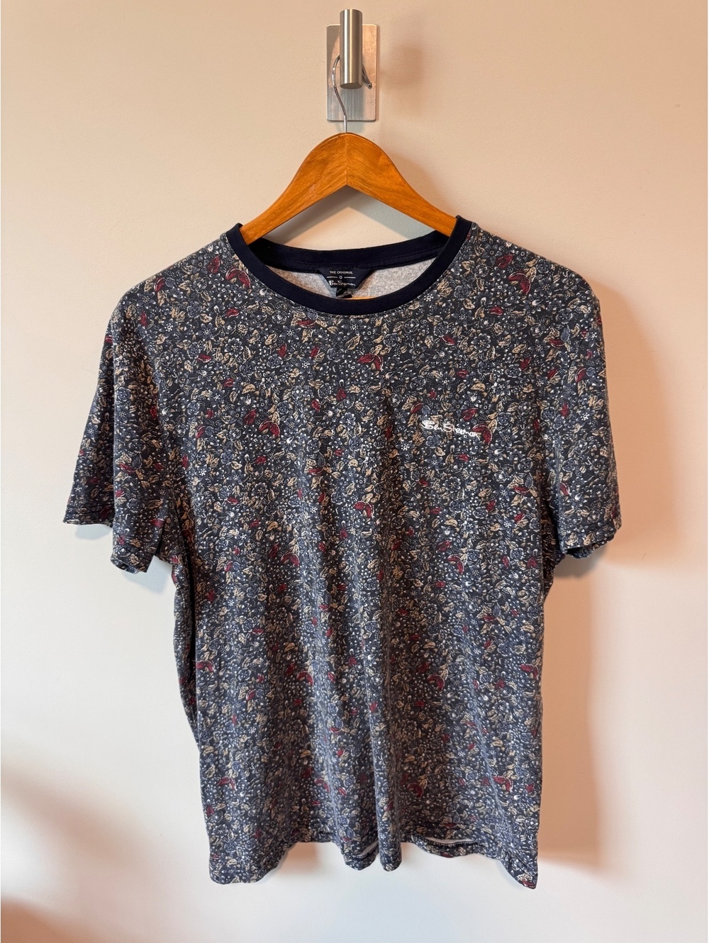 Ben Sherman Mens L Navy Floral Print T-Shirt Ditsy Print Short Sleeve